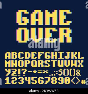 retro colorful pixel alphabet in big set Stock Vector