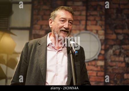 Peaky Blinders creator Steven Knight addresses the audience ahead of the opening night of Rambert's Peaky Blinders: The Redemption of Thomas Shelby, at the Birmingham Hippodrome. Picture date: Tuesday September 27, 2022. Stock Photo