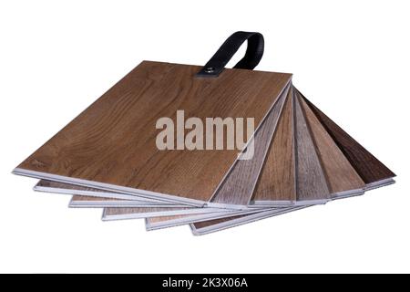 Example of a catalog of luxury vinyl floor tiles and a designer palette with textures with a new interior design for a house or floor Stock Photo