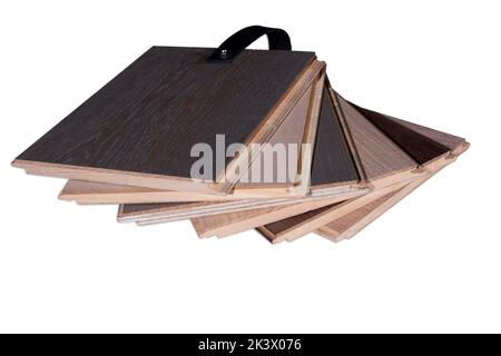 Example of a catalog of luxury vinyl floor tiles and a designer palette with textures with a new interior design for a house or floor Stock Photo