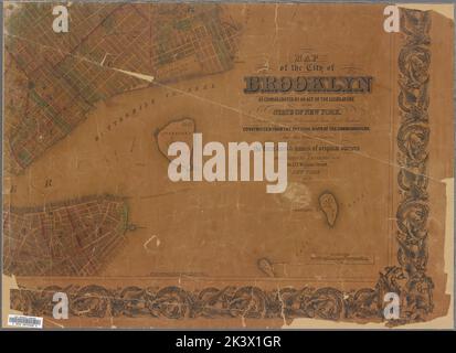 Map of the City of Brooklyn as consolidated by an act of the Legislature of the Ste of New York.. Constructed from the official maps of the Commissioners.. Exhibiting the farm lines names of the original owners. Cartographic. Maps. 1855. Lionel Pincus and Princess Firyal Map Division. Brooklyn (New York, N.Y.), Maps Stock Photo