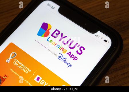 Logo of BYJU’s learning app on its website on an iPhone. BYJU’s is an ...