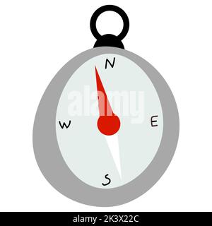 Compass vector illustration in cartoon hand drawn flat style on white background. camping equipment Stock Vector