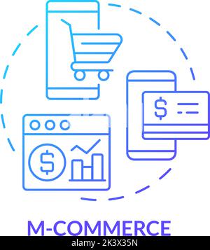 M Commerce blue gradient concept icon Stock Vector
