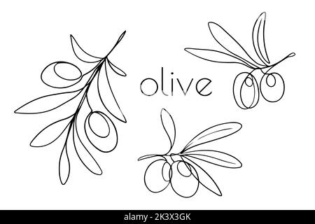 One line drawing olives set Stock Vector