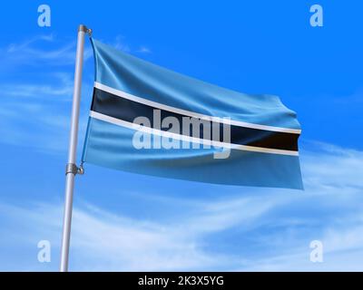 Beautiful Botswana flag waving in the wind with sky background - 3D illustration - 3D render Stock Photo