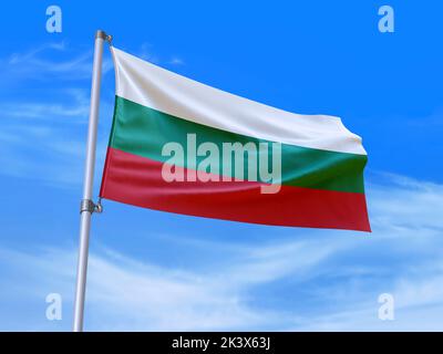 Beautiful Bulgaria flag waving in the wind with sky background - 3D illustration - 3D render Stock Photo