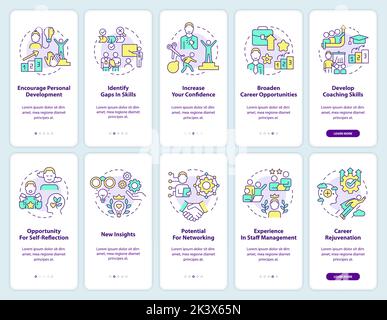 Effective mentoring program signs onboarding mobile app screen set Stock Vector