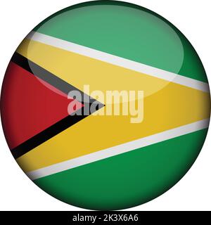 guyana Flag in glossy round button of icon. guyana emblem isolated on white background. National concept sign. Independence Day. Vector illustration. Stock Vector