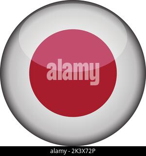 japan Flag in glossy round button of icon. japan emblem isolated on white background. National concept sign. Independence Day. Vector illustration. Stock Vector
