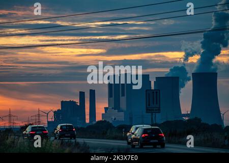 RWE's Neurath lignite-fired power plant, near Grevenbroich, Germany's largest coal-fired power plant, second largest in Europe, Unit F-G, NRW, Germany Stock Photo