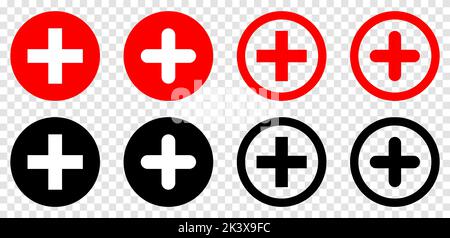 First aid medical icons. Medical and pharmacy cross symbol. Vector illustration isolated on transparent background Stock Vector