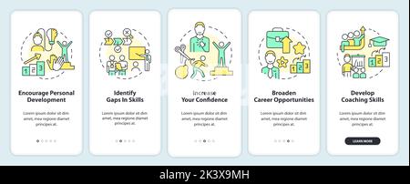Benefits of mentoring relationship onboarding mobile app screen Stock Vector