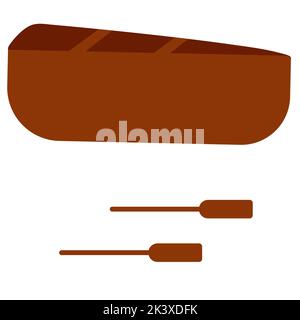 Vector illustration of rowing boat isolated on white background. Wooden boat with paddles in cartoon flat style for web, print, stickers. Stock Vector