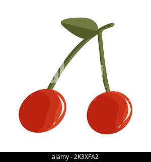 Vector illustration of cherry in cartoon flat retro style. Summer fruits and berries for web, card design, stickers Stock Vector