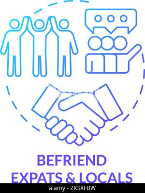 Befriend expats and locals blue gradient concept icon Stock Vector