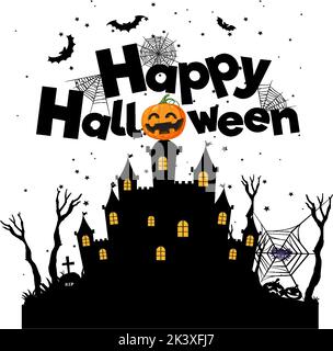 Happy Halloween Text Logo Cartoon Concept illustration Stock Vector