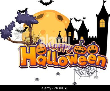 Happy Halloween Text Logo Cartoon Concept illustration Stock Vector