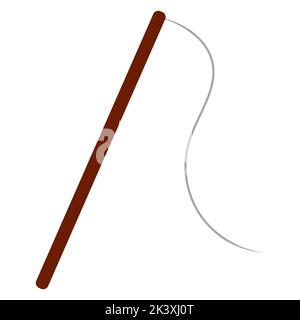 Vector illustration of fishing rod in cartoon flat style. accessory for fishing, camping, hiking for web, print, or advertising use. Stock Vector