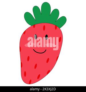 Vector illustration of cute cartoon strawberry in flat childish style. Anthropomorphic smiling kawai character for textile, card, product desing, back Stock Vector