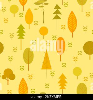 Autumn pattern of trees in cartoon style for print and decoration.Vector illustration. Stock Vector
