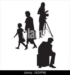 Vector Set Of Traveling Peoples Silhouettes Illustration Isolated On White Background Stock Vector