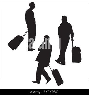 Vector Set Of Traveling Peoples Silhouettes Illustration Isolated On White Background Stock Vector