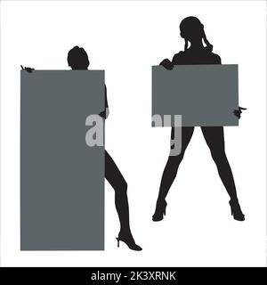 Vector Set Of People With Posters Silhouettes Illustration Isolated On White Background Stock Vector