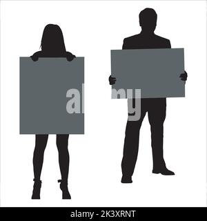 Vector Set Of People With Posters Silhouettes Illustration Isolated On White Background Stock Vector