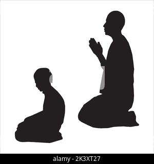 Vector Set Of Praying People Silhouettes Illustration Isolated On White ...