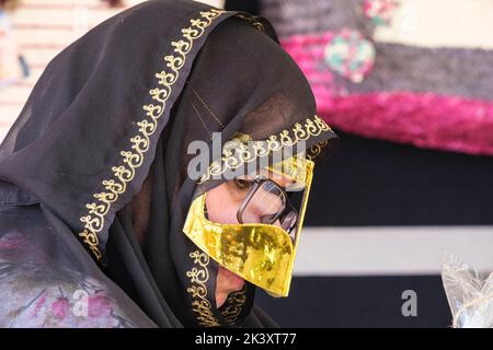 United Arab Emirates. Masked Arab Woman from Abu Dhabi. Stock Photo