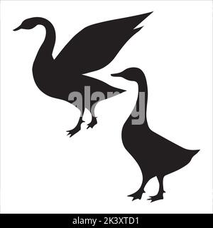 Vector Set Of Swan Silhouettes Illustration Isolated On White Background Stock Vector