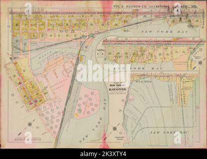 Hudson County, V. 2, Double Page Plate No. 35 Map bounded by New York Bay, E. 21st St. Cartographic. Atlases, Maps. 1908 - 1909. Lionel Pincus and Princess Firyal Map Division. Jersey City (N.J.), Hudson County (N.J.) Stock Photo