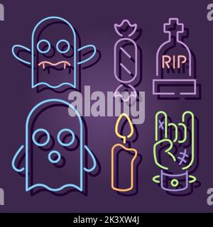 six halloween neon lights Stock Vector