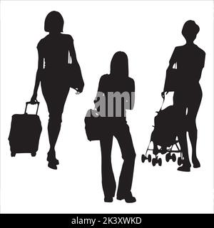 Vector Set Of Traveling Peoples Silhouettes Illustration Isolated On White Background Stock Vector