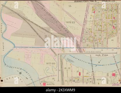 Hudson County, V. 1, Double Page Plate No. 31 Map bounded by Hudson Blvd., Manhattan Ave., Hackensack River, North Bergen Cartographic. Atlases, Maps. 1908 - 1909. Lionel Pincus and Princess Firyal Map Division. Jersey City (N.J.), Hudson County (N.J.) Stock Photo