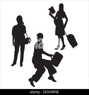 Vector Set Of Traveling Peoples Silhouettes Illustration Isolated On White Background Stock Vector