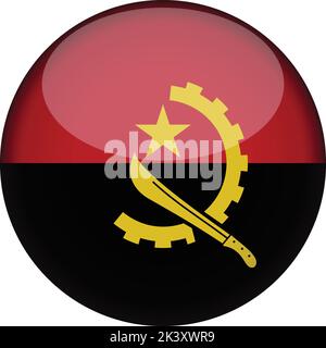 angola Flag in glossy round button of icon. angola emblem isolated on white background. National concept sign. Independence Day. Vector illustration. Stock Vector