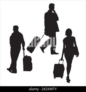 Vector Set Of Traveling Peoples Silhouettes Illustration Isolated On White Background Stock Vector