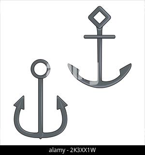 Vector Set Of Anchor Silhouettes Illustration Isolated On White Background Stock Vector