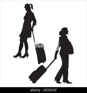 Vector Set Of Traveling Peoples Silhouettes Illustration Isolated On White Background Stock Vector