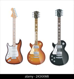 Vector Set Of Electric Guitar Illustration Isolated On White Background Stock Vector