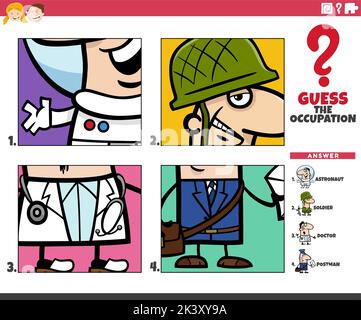 Cartoon illustration of educational game of guessing the occupation for children Stock Vector