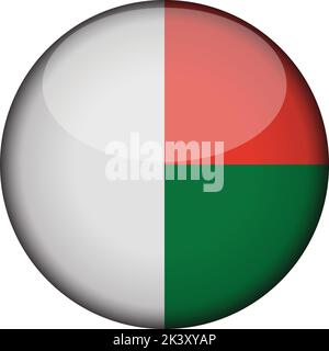 madagascar Flag in glossy round button of icon. madagascar emblem isolated on white background. National concept sign. Independence Day. Vector illust Stock Vector