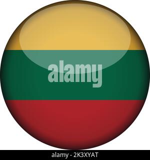 lithuania Flag in glossy round button of icon. lithuania emblem isolated on white background. National concept sign. Independence Day. Vector illustra Stock Vector