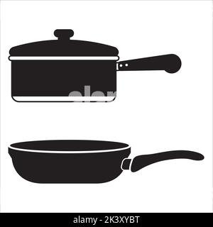 Vector Set Of Frying Pans Silhouettes Illustration Isolated On White Background Stock Vector