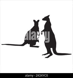 Vector Set Of Kangaroo Silhouettes Illustration Isolated On White Background Stock Vector