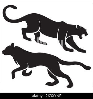 Vector Set Of Tigers Silhouettes Illustration Isolated On White Background Stock Vector