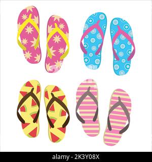 Vector Set Of Colorful Flip Flops Illustration Isolated On White Background Stock Vector