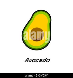 Avocado illustration in cartoon style. Ripe avocado in green and yellow colors Stock Vector